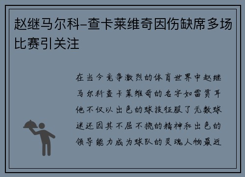 赵继马尔科-查卡莱维奇因伤缺席多场比赛引关注