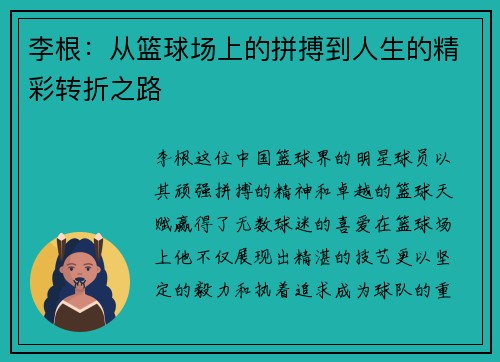 李根：从篮球场上的拼搏到人生的精彩转折之路