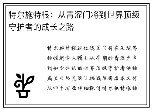 特尔施特根：从青涩门将到世界顶级守护者的成长之路